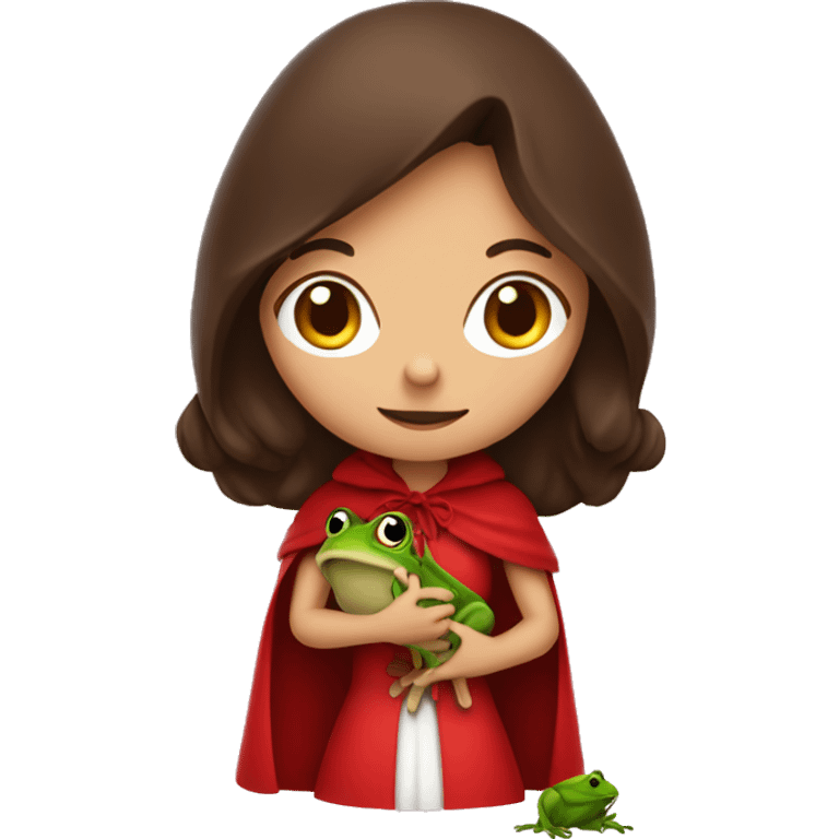 little red riding hood brunette holding a frog in her hands emoji