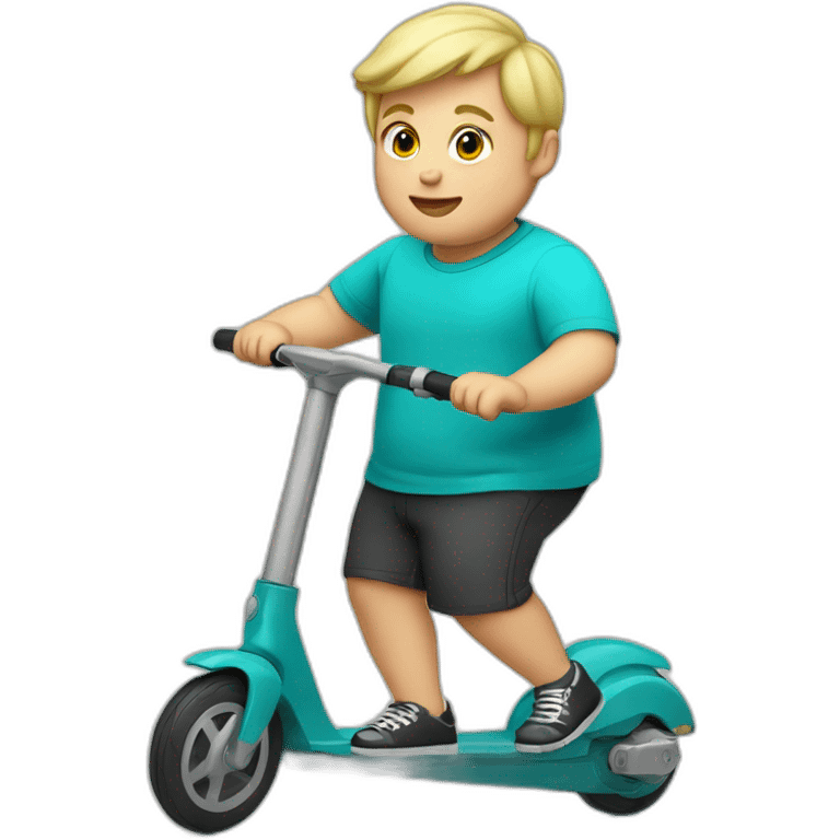 Chubby blonde boy in a cyan shirt riding a kick scooter emoji