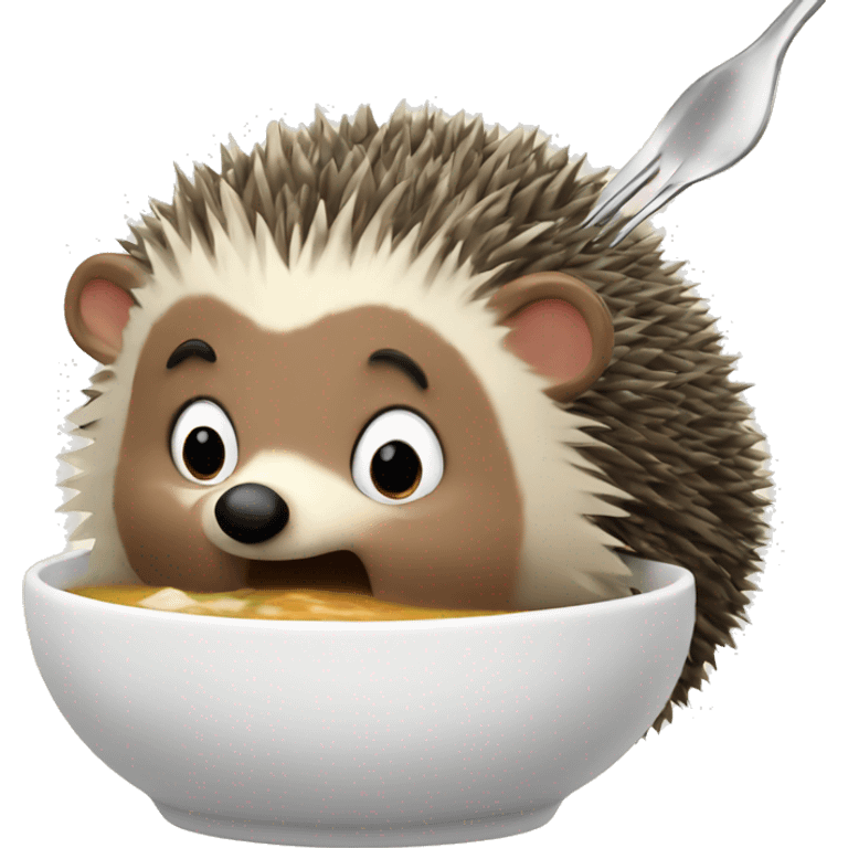 Hedgehog eating soup with a fork  emoji