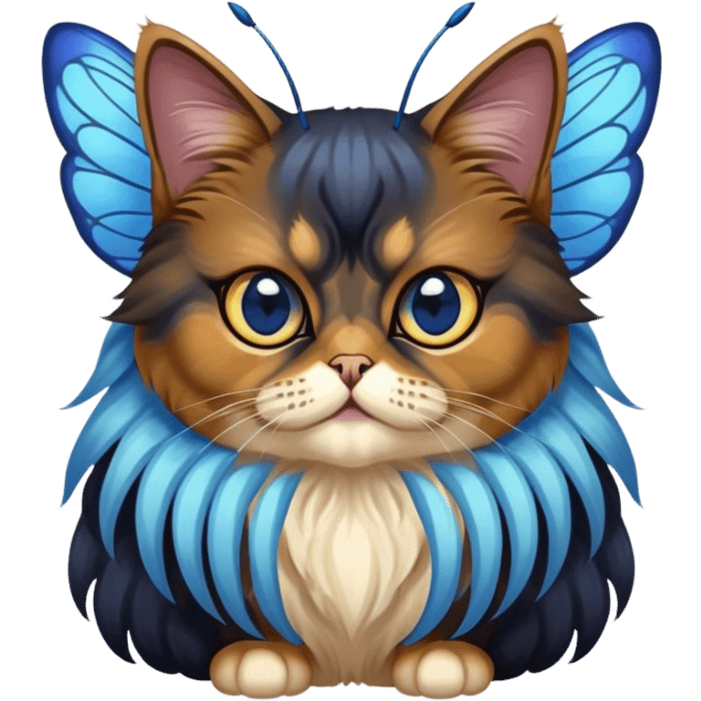 Calico dark Persian Cat with blue Bee wings and antennae eyes emoji