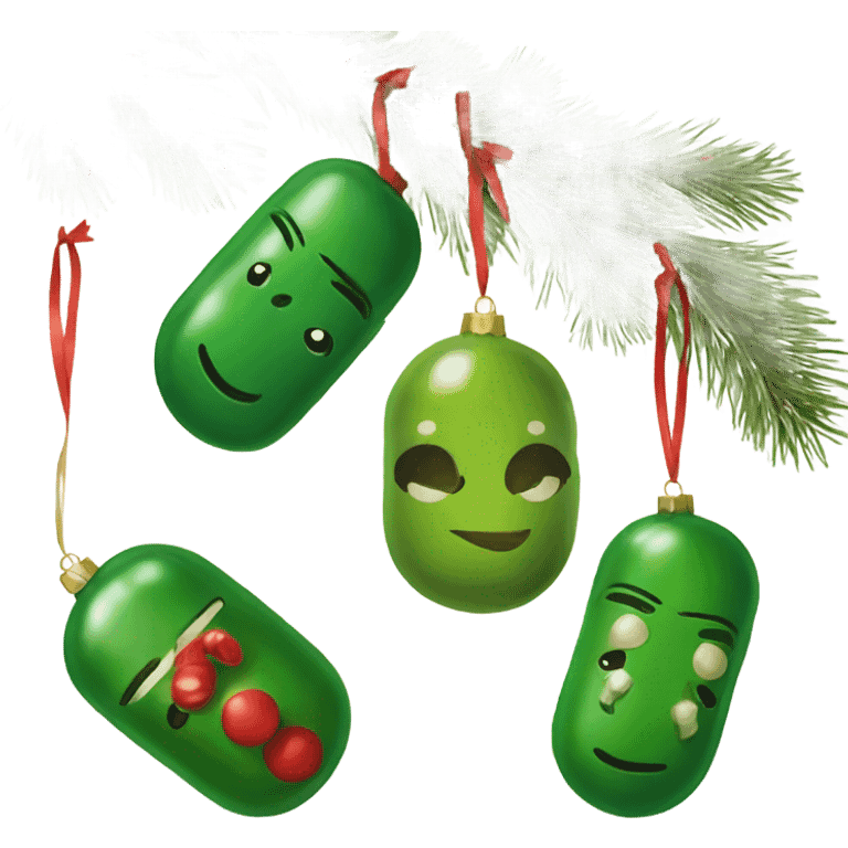 Vintage Christmas tree ornaments in shape of pickle  emoji