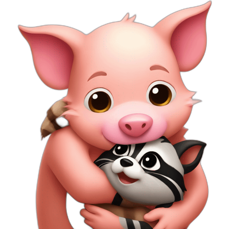 Piglet hugs raccoon emoji