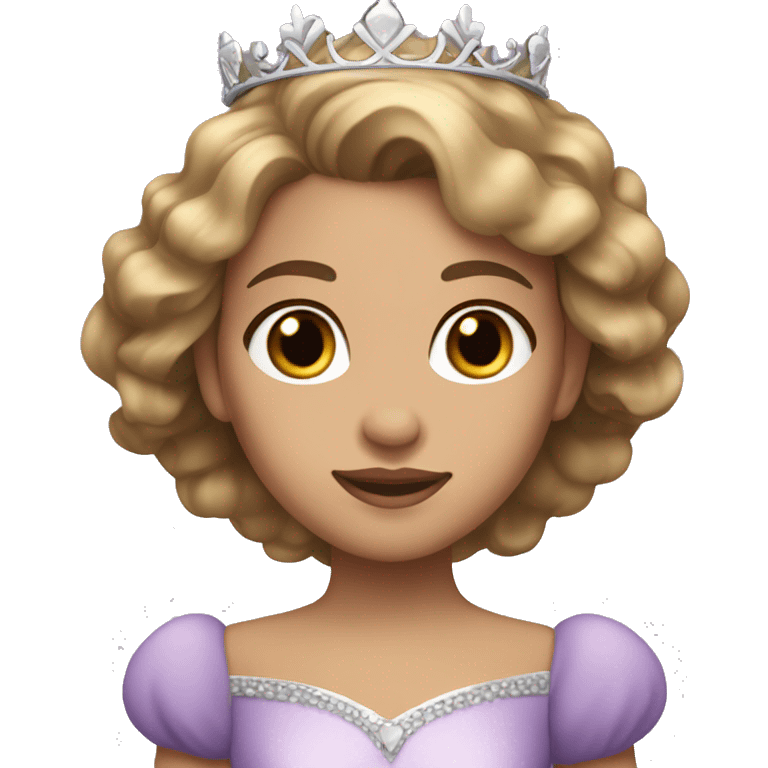 princess with brown hair with blonde highlights and brown eyes, light skin, violet dress with a silver crown  emoji