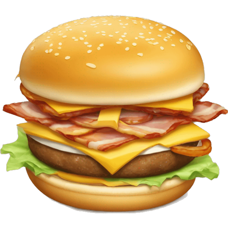 a burger with Australian bread, 1 slice of meat, cheddar cheese on top, slices of bacon and 3 onion rings emoji