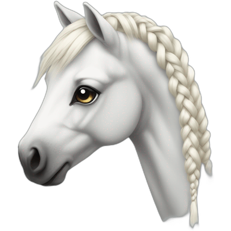 Realistic white pony with a braids emoji