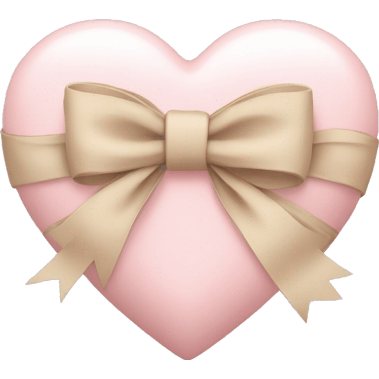 a pale pink heart with a beige bow wrapped around it  emoji