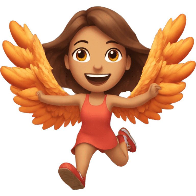 a girl flying with two delicious bbq chicken wings on her back emoji