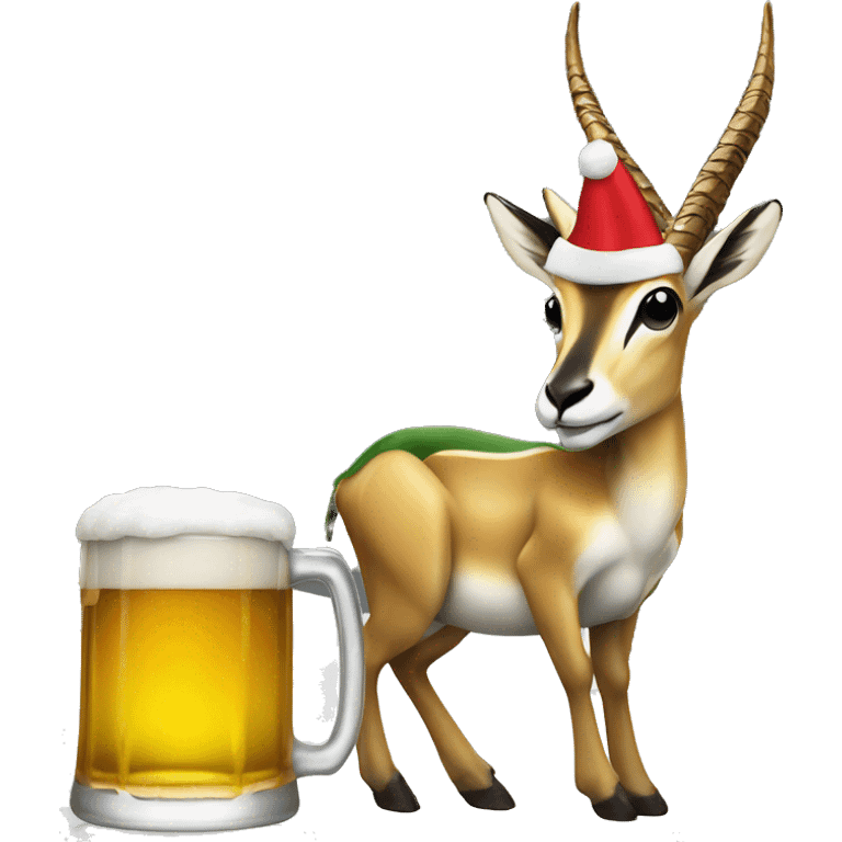 Springbok wearing a christmas hat and drinking a beer emoji