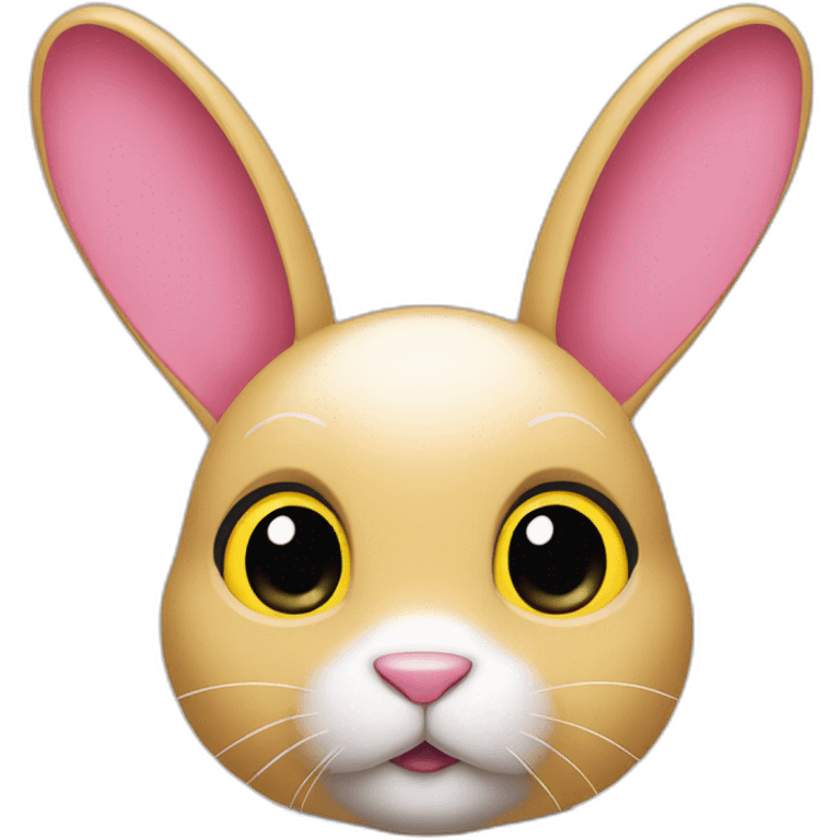 rabbit pink, pull ears, wears teeshirt yellow emoji