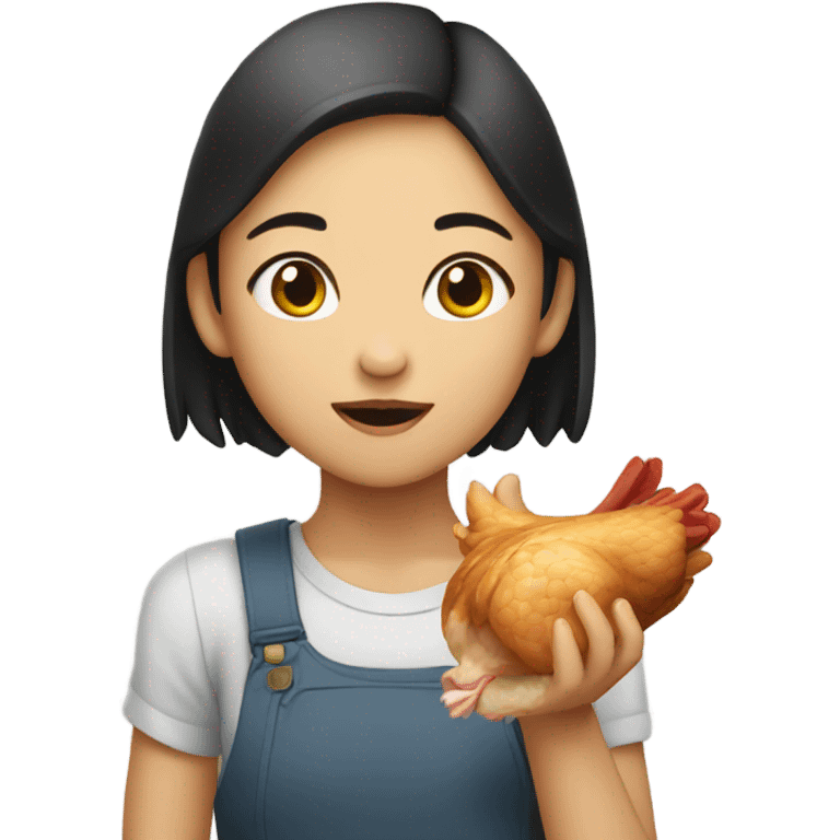 Asian girl eating chicken emoji