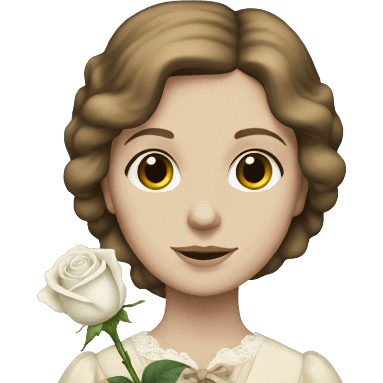 Charlotte Bronte holding a white rose in her hand emoji