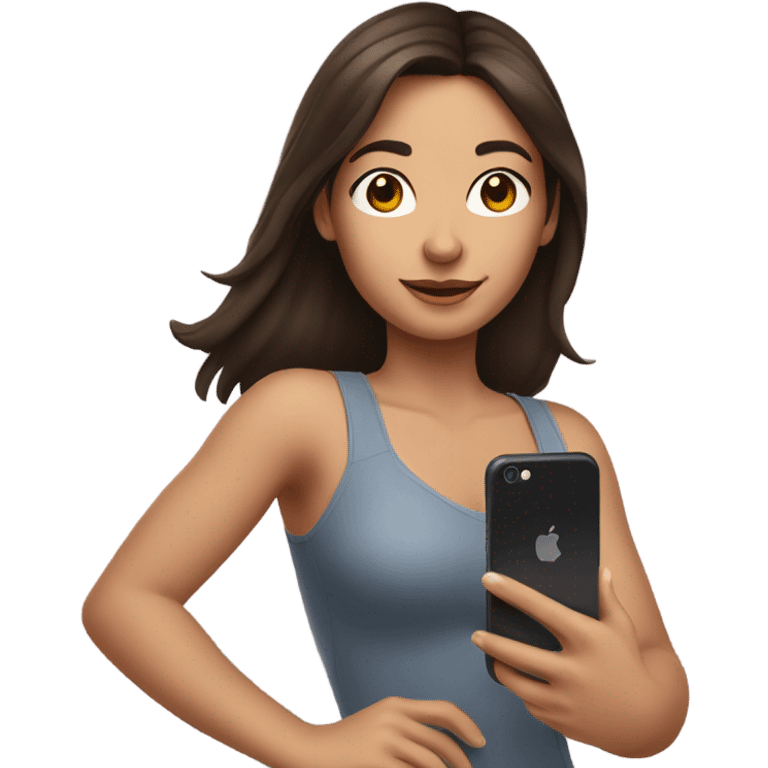 Brunette Girl taking selfie with her phone emoji