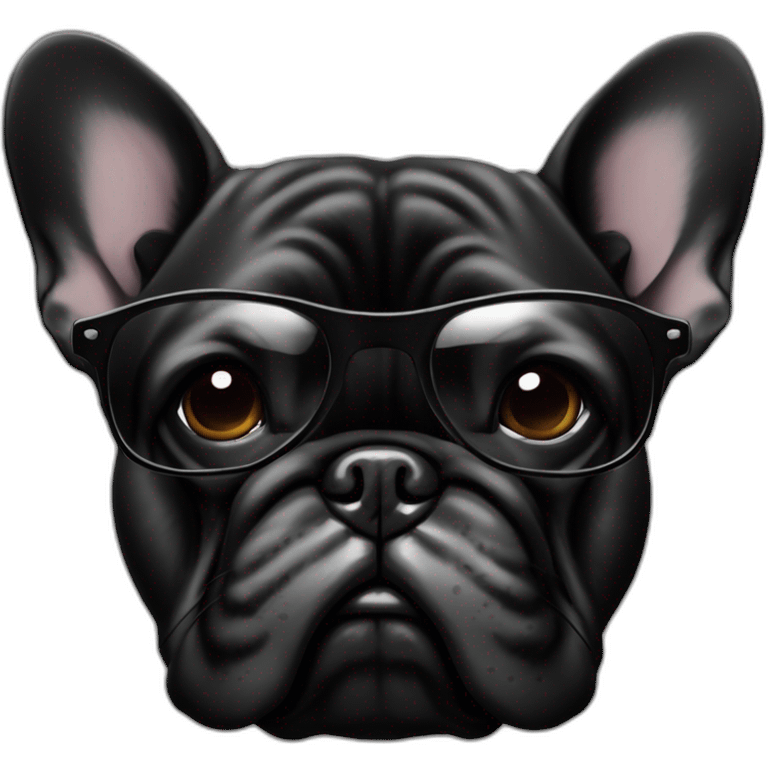 Bouledogue français noir avec des lunettes de soleil noir avec relief brin  emoji