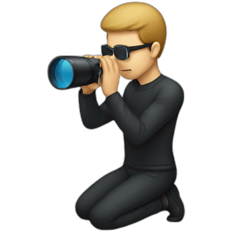 person crouching using a spy glass emoji