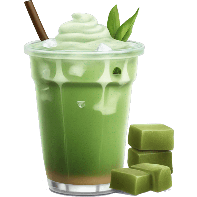 Iced matcha Latte with ice cubes  emoji