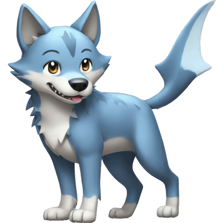 Shiny Wolf-Pokémon with a shark tail and a shark fin on back Full Body emoji