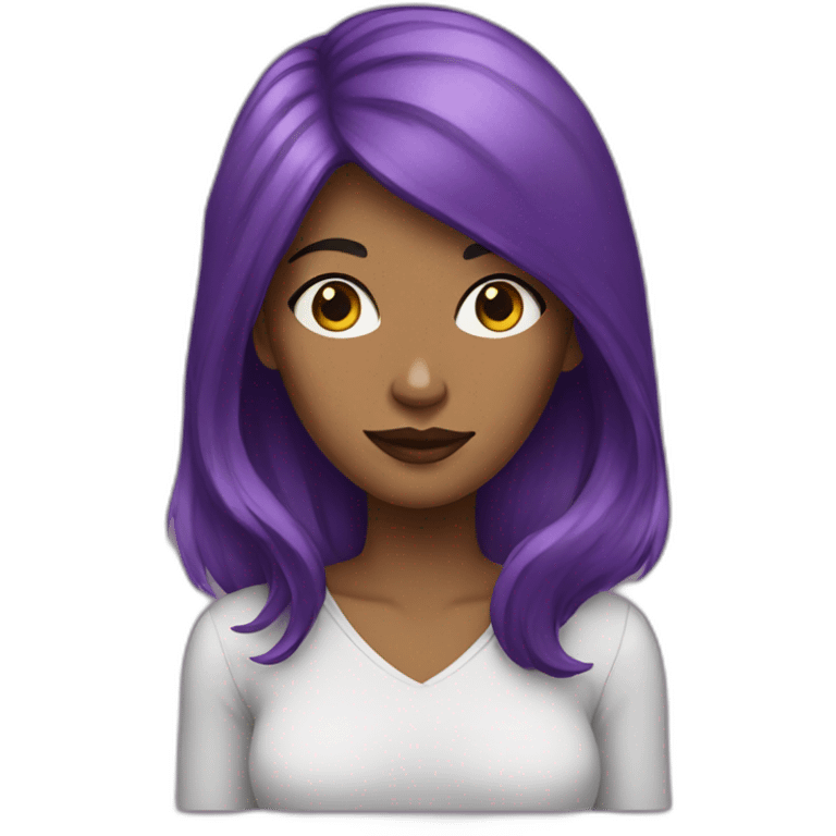 woman with purple hair holding a black cat emoji