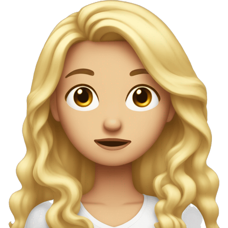 Woman with blond long hair, hand held under her chin, rolling her eyes impatiently  emoji