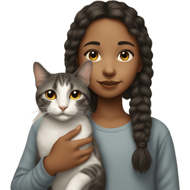 realistic portrait of girl and cat  emoji