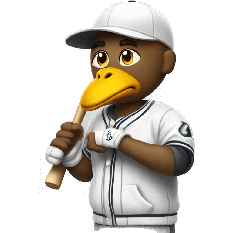 man in chiken head in gray white baseball jacket holding bat emoji