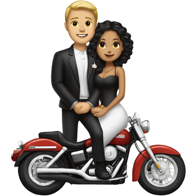 White boy marrying a Latina girl sitting on a Harley  emoji