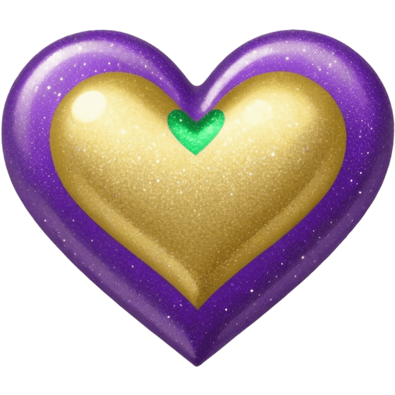 Gold, purple and green glitter heart  emoji