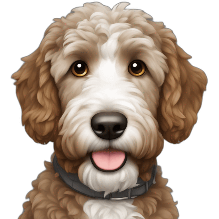 dark gray brown golden doodle with white patch on chest emoji