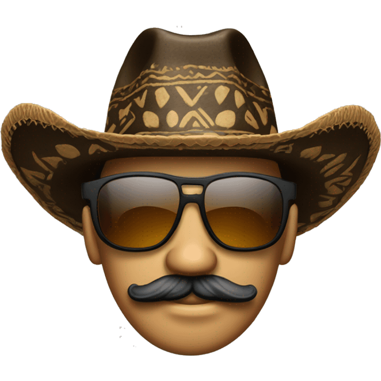 Sombrero vaquero negro con lentes de sol y bigote emoji