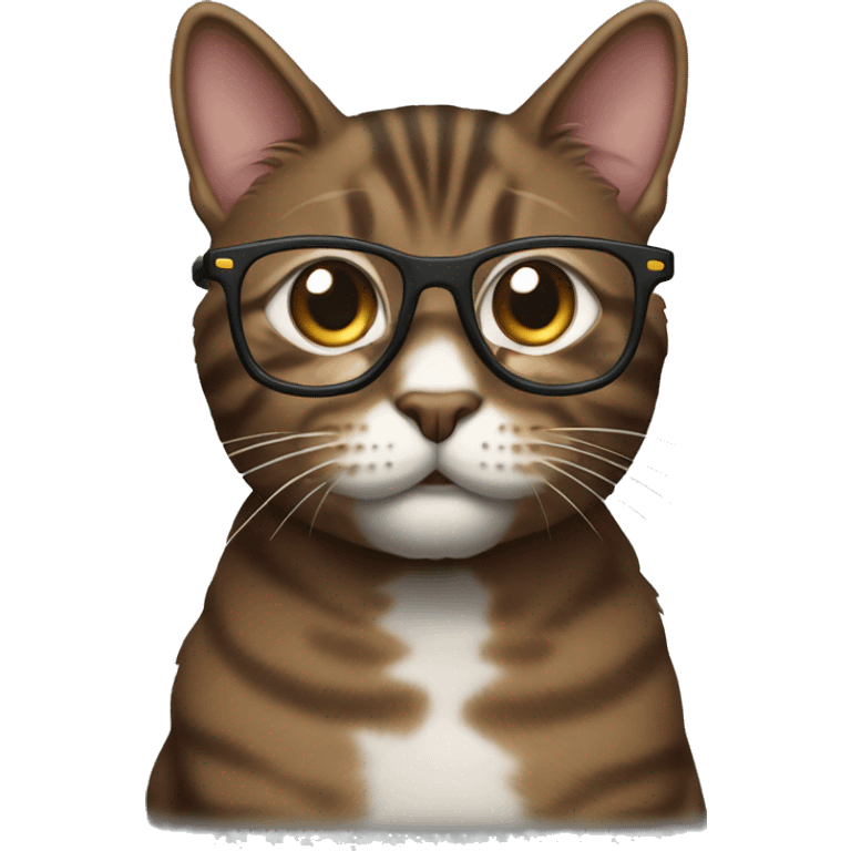 Dark Brown Tabby cat with eyeglasses on emoji