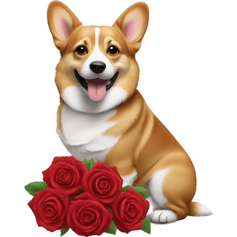 red roses bouquet with corgi happy emoji