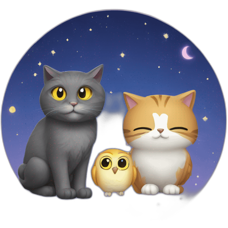 Cat and owl cosmos emoji