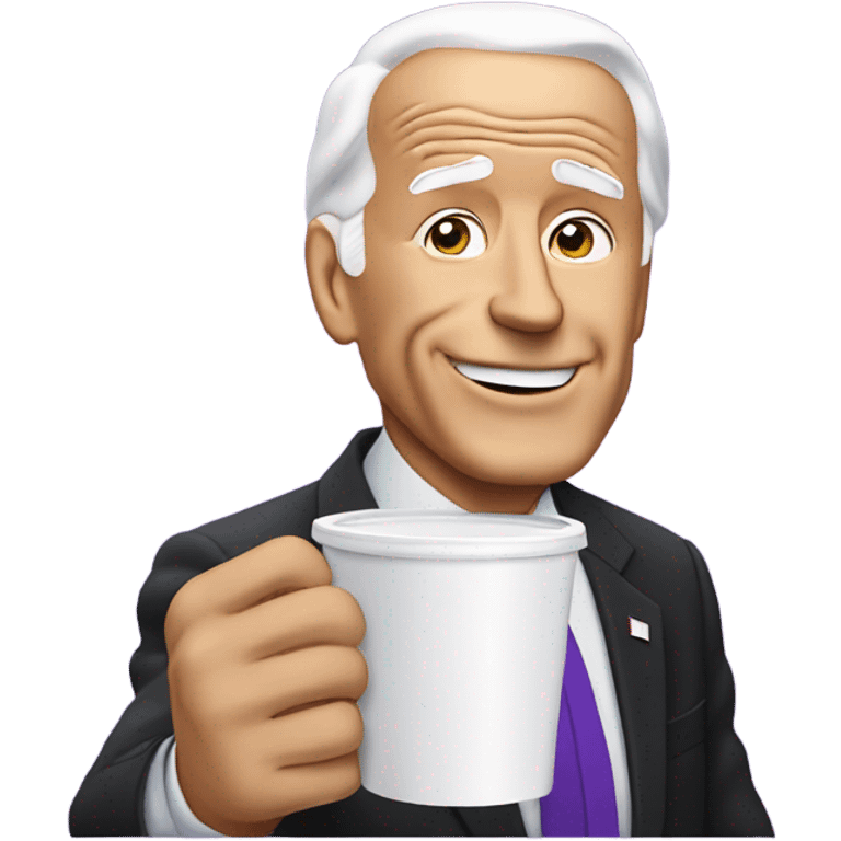 biden with purple liquid spilling out of white foam cup emoji