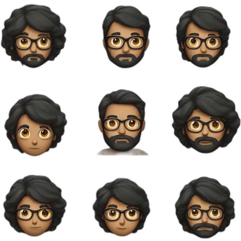 Face black hair Indian with glasses and beard emoji