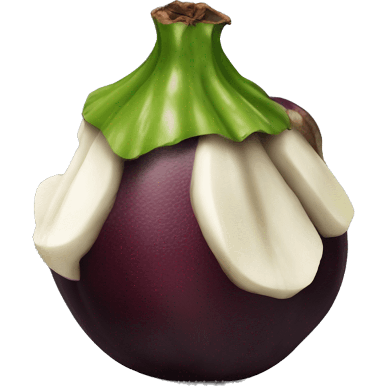 Peeled mangosteen with black skin emoji