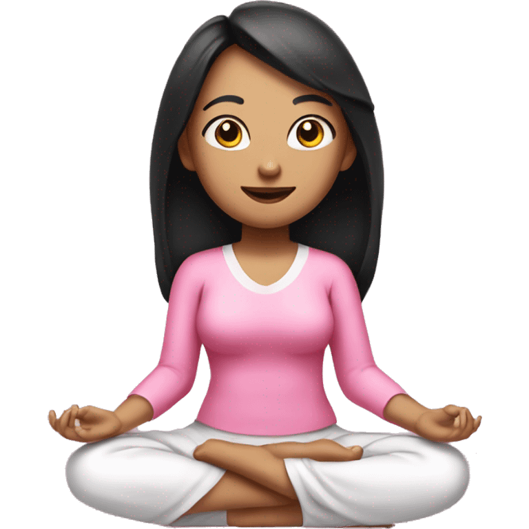 a girl in pink clothes with black hair with white skin sits in the lotus position emoji