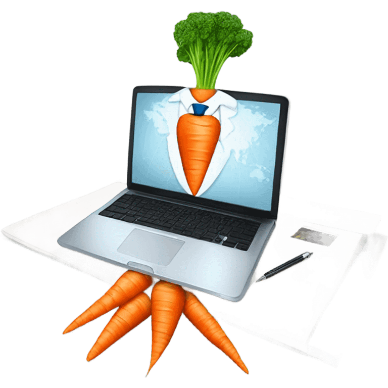 nerate a serious carrot emoji in business attire, analyzing charts and graphs on a laptop screen. emoji