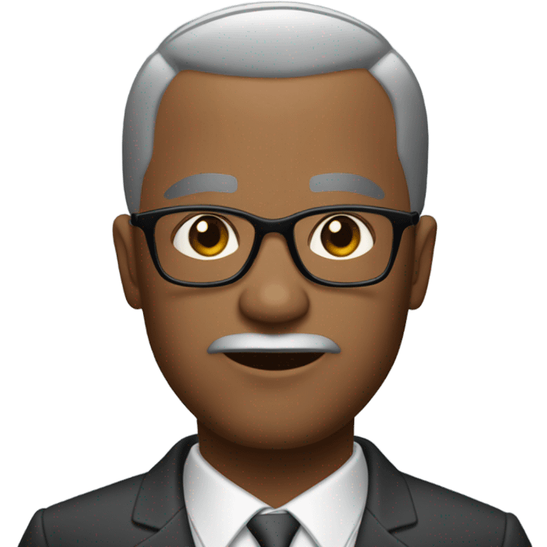 Dwayne Hunter  with small round face and suit and glasses and buzz cut and small black eyes and small gray beard and small black eyes and wrinkled forehead emoji