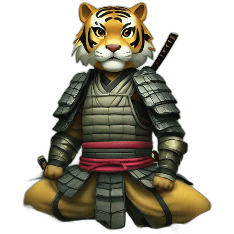 A samurai tiger in a forest in Japan  emoji