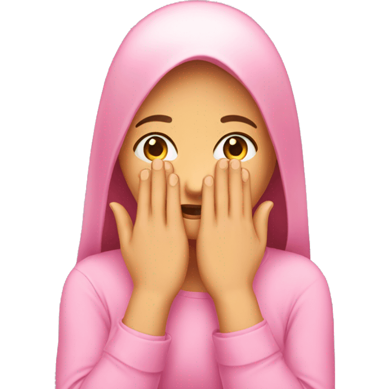 Cute girl in pink covering face with hands  emoji