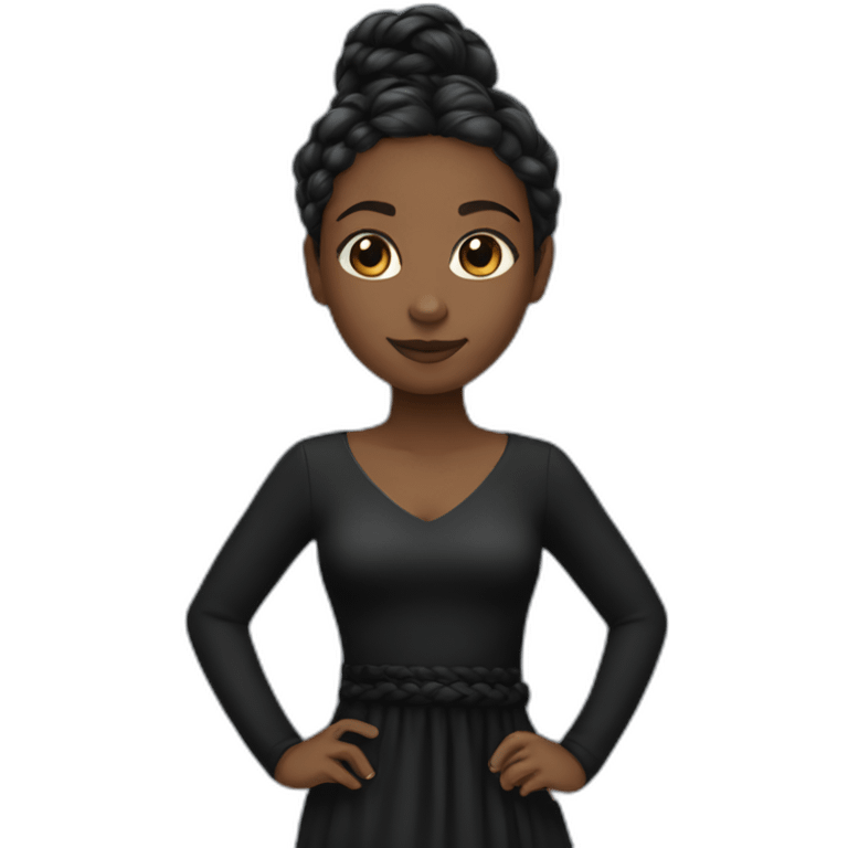 Black girl with long black dress with braid emoji