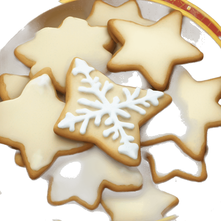 round plate containing iced christmas cookies emoji