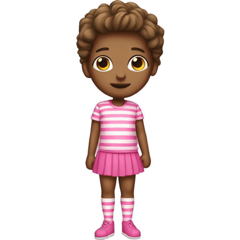 a white feminine boy in pink striped thigh highs and a skirt emoji