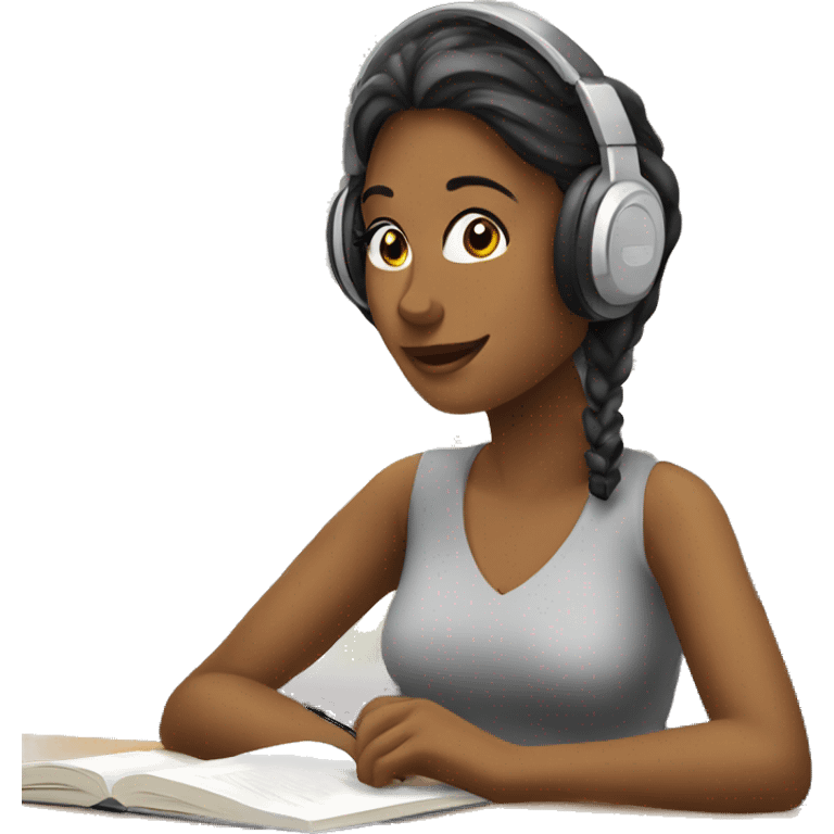 Female with headphones Studying in library emoji