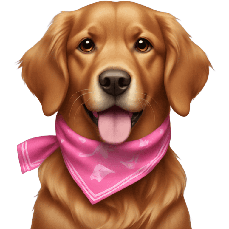 Dark red golden retriever with pink bandana emoji