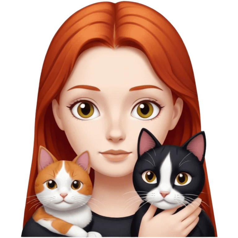 red haired girl with black and white cat emoji