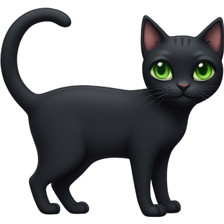 A skinny and short-haired magical black cat with green eyes emoji