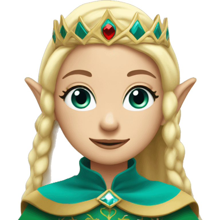 Elf princess with blonde hair, teal eyes, a crown and a black and red scarf  emoji