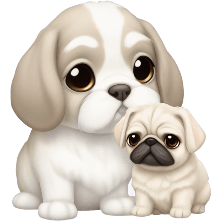 Holland lop bunny with white pug  emoji