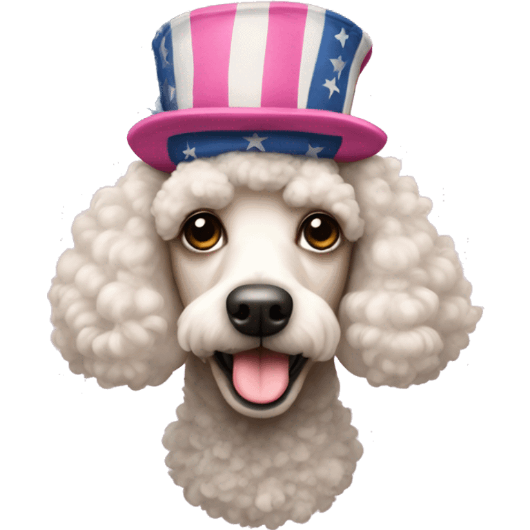 a poodle with pink fur wearing an american revolution style hat emoji