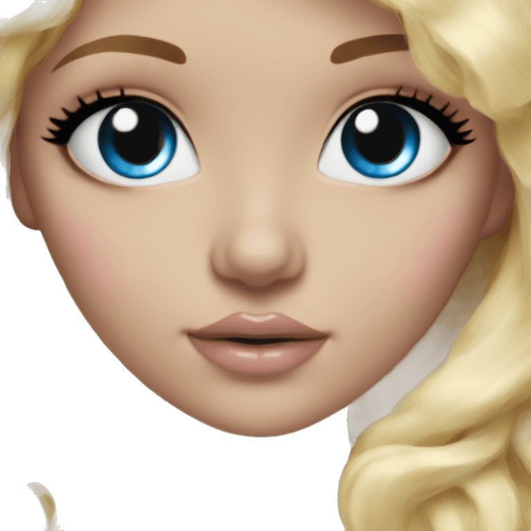 ocean blue doll eyes, blonde hair, feminine, pink, girl, angelic emoji